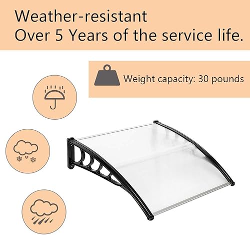 Miniatura 6 de VINGLI - Toldo para ventana, cubierta de policarbonato moderna para puerta delantera al aire libre, patio, 100% protección UV, lluvia, nieve, sol