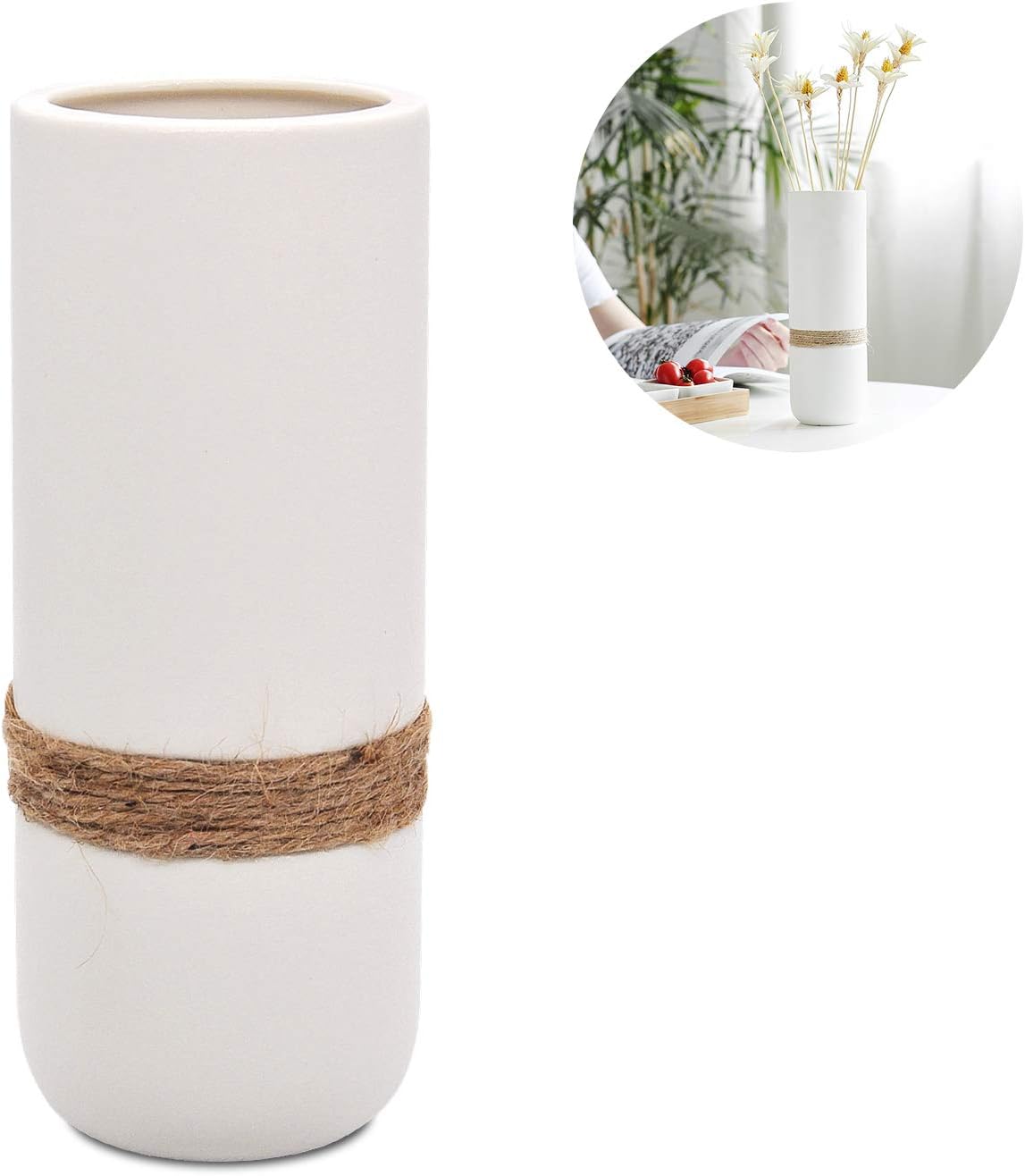 PUDDING CABIN Ceramic Vase White Grey 10 Inch Mordern Ceramic Flower Vases for Home Decor Gift White