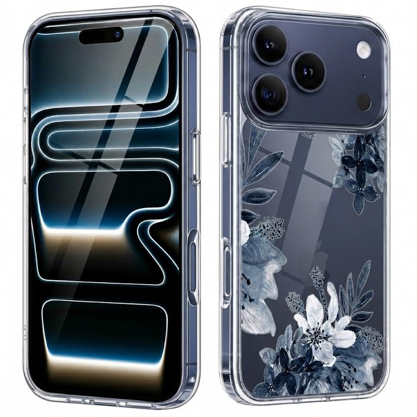 Image of Elzzi Clear Floral Case for iPhone 17 Pro Max, Lavender Flower Clear Phone Case for Women Girls, Cute Aesthetic Purple Botanical Transparent Shockproof Protective Slim Cover (Lavender Grey)
