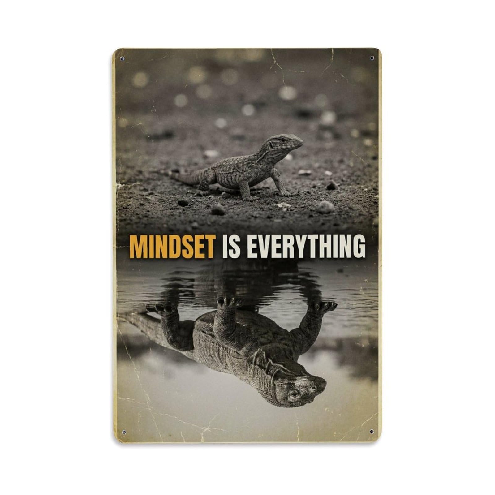 Metal Tin Sign Mindset Is Everything Giant Lizard Motivation Quote