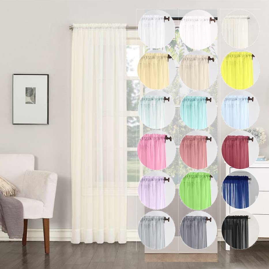 Megachest single panel slot top sheer voile curtain(ivory, 56" wideX44 drop 1 Panel)
