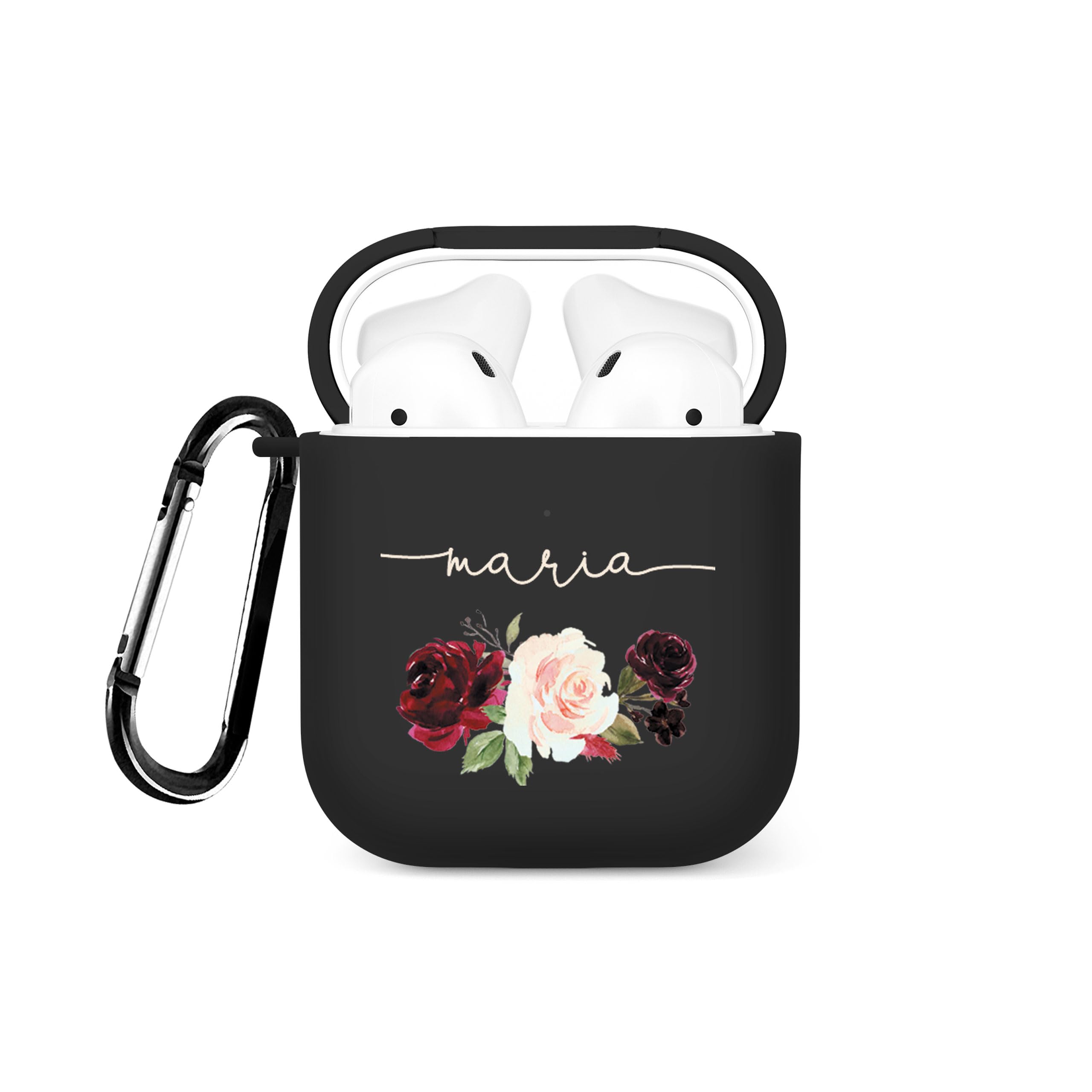 Tirita Personalised Custom Case Compatible with Apple AirPods 4th gen, Support Wireless Charging, with Carabiner, Front LED Visible [08- Rose Gold Monogram] — view 18