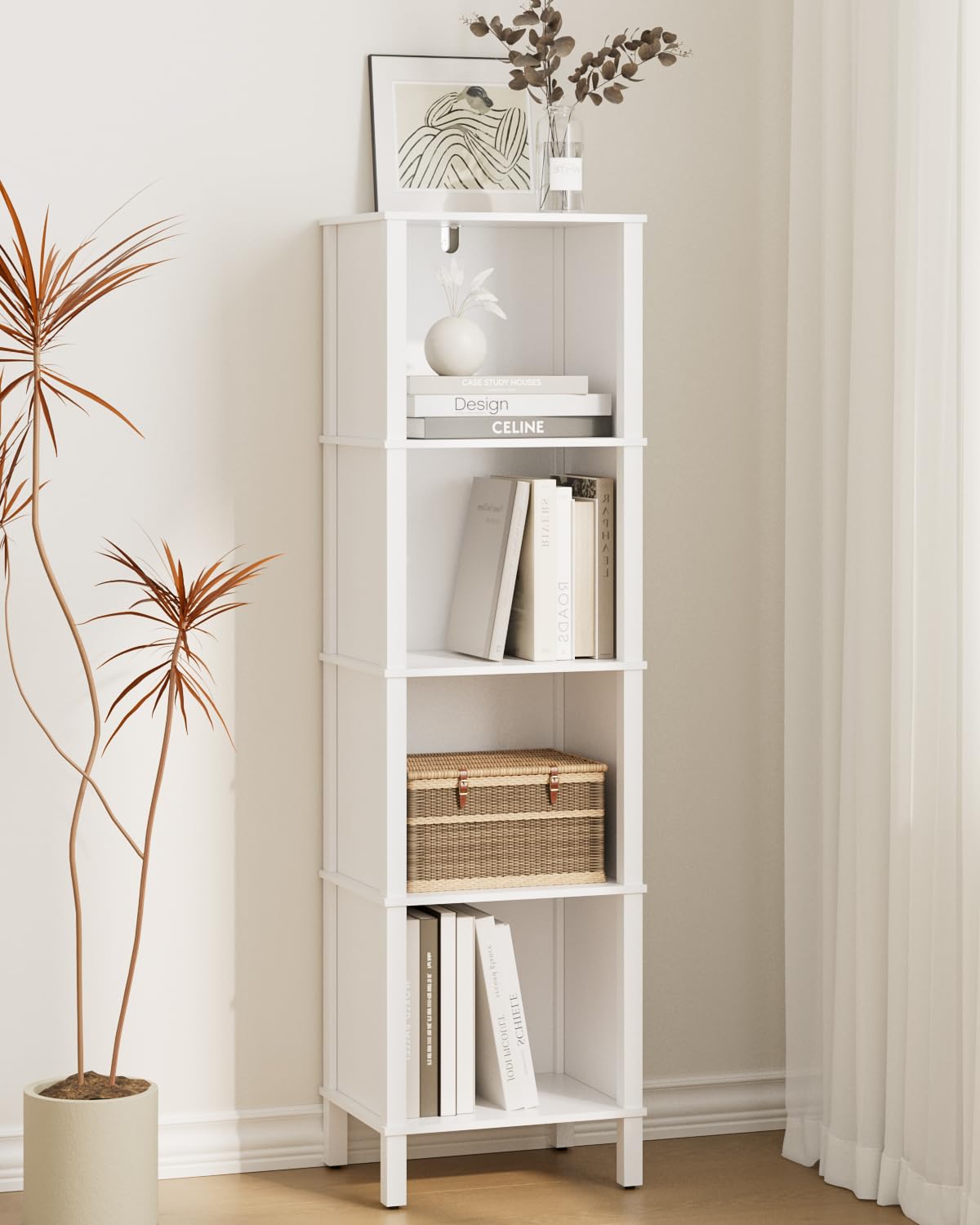 Apetaccat Bookcase, 4 Tier Corner Bookshelf, Display Corner Bookshelf, Shelving Display Shelf for Living Room,Bedroom,Office,White