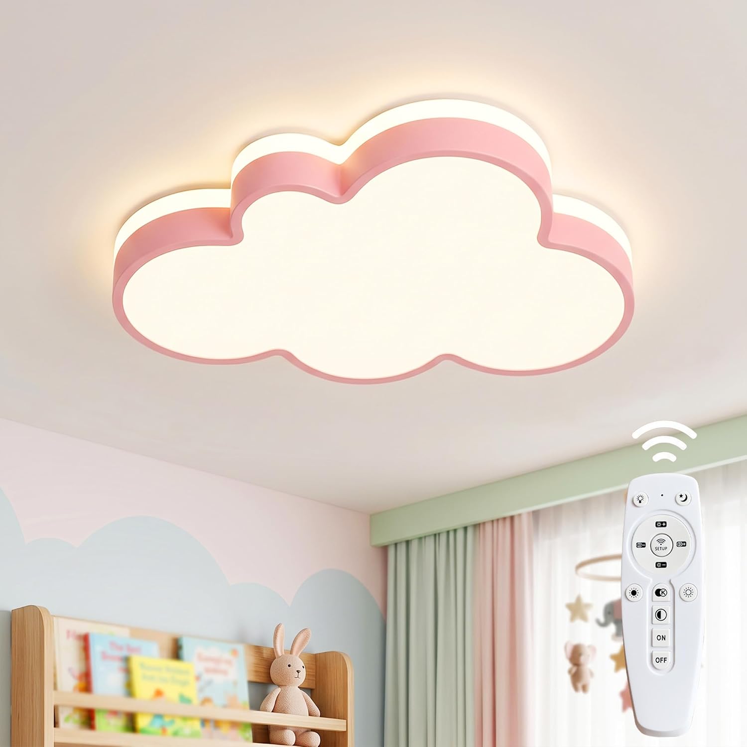 Cloud Shape LED Ceiling Light Fixture,19 Inch Modern Recessed Ceiling Lights,Dimmable Light,Pink 22W 3000K-6000K Close to Ceiling Lighting Flush Mount Living Room Bedroom