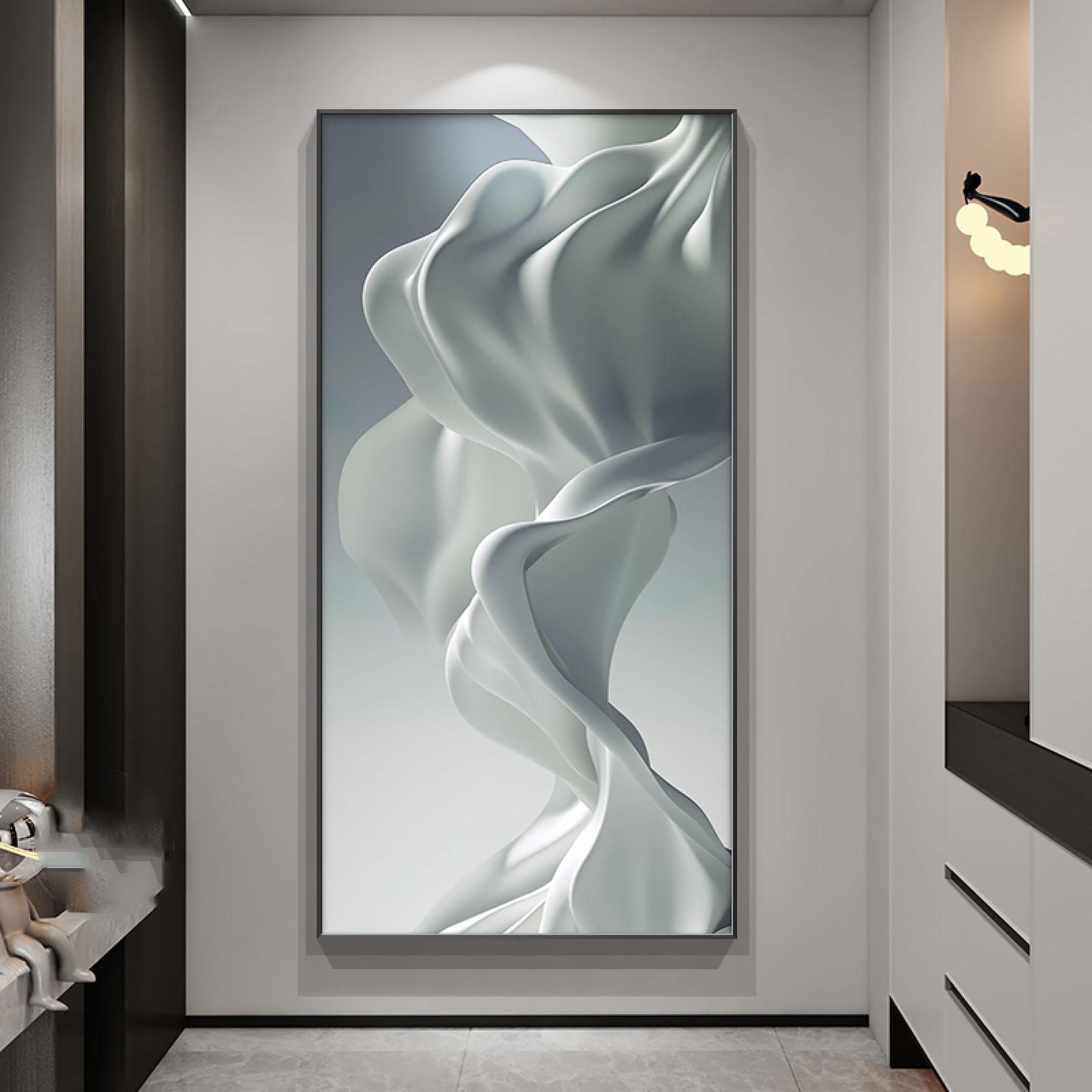 KDXAOBEI Abstrakte Seidenschlangen auf Leinwand, Wandkunst, grün-weiß, luxuriöse Band-Poster und Drucke für die Wanddekoration auf der Veranda, 30 x 60 cm (12 x 24 Zoll) mit schwarzem Rahmen