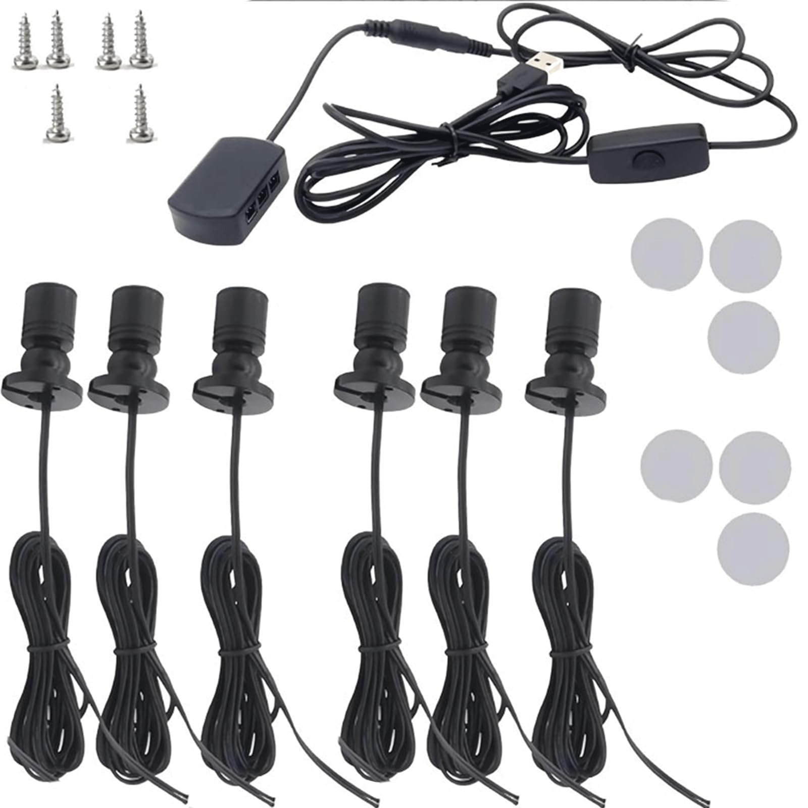 Euuekathy Black Mini Led Spotlights Dimmable Usb-Powered 1-To-6 Adjustable Accent Lighting For Display Cabinets, Shelves, Tables | 3000K Warm White | Indoor Cabinet & Jewelry Spotlight