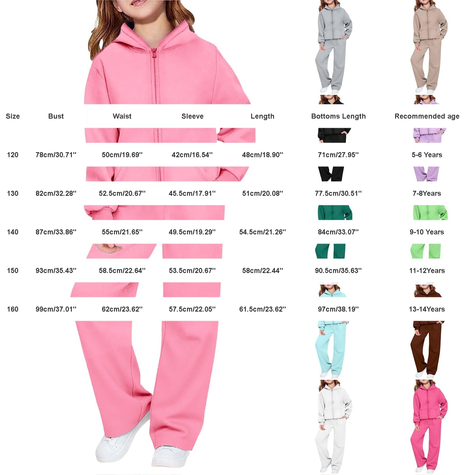 Conjunto deportivo de 2 piezas para niñas, sudadera con cremallera y pantalones deportivos de manga larga con capucha y pantalones deportivos cómodos