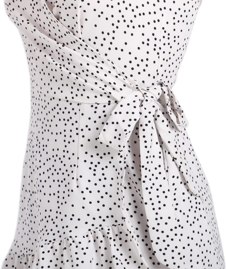 BI.TENCON Women's Summer Polka Dot Print Wrap Dresses Sexy V Neck Ruffle Short Sleeve Casual Short Dresses with Belt - Image 5