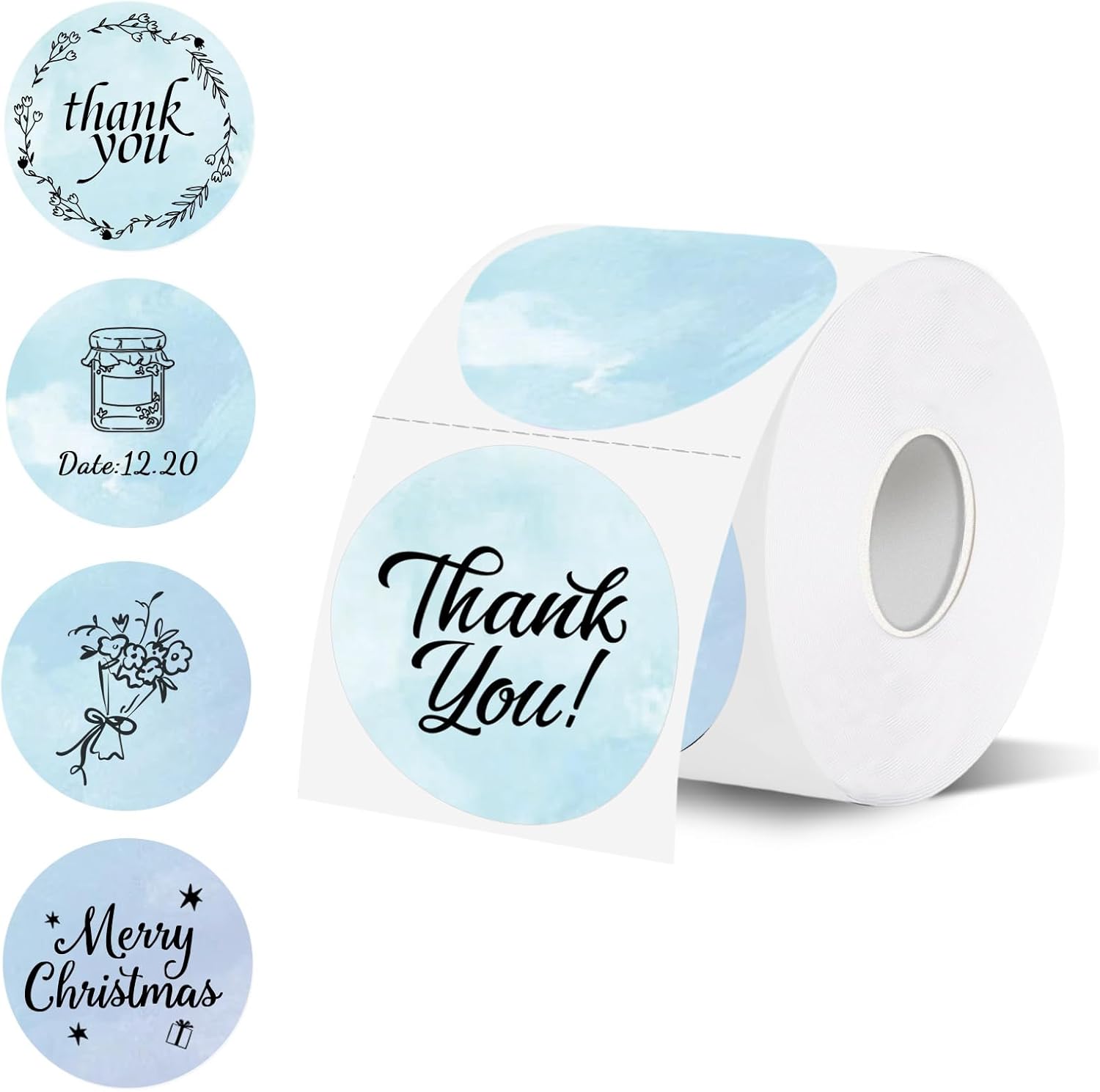 Starboling Thermal Labels,2 Inch Blue Watercolor Round Thermal Printer Stickers,Self-Adhesive Round Direct Thermal Labels,Thermal Stickers for DIY Logo Design,Name Tag