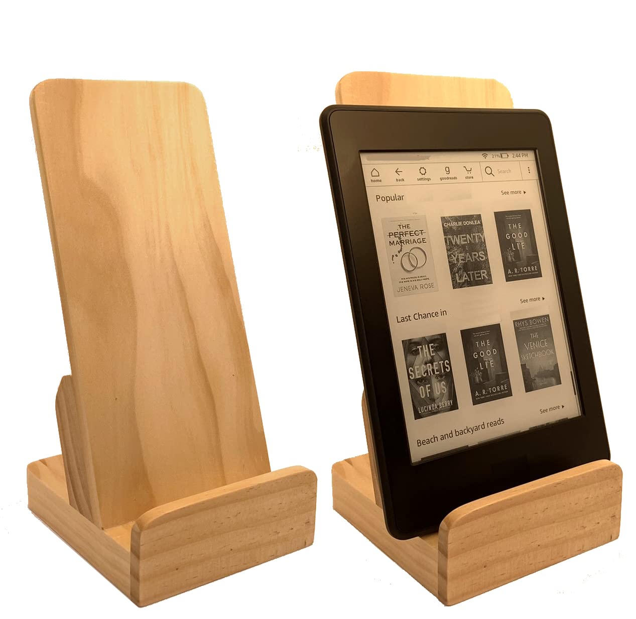 Elegante soporte de madera de pino para literatura, soporte para folletos, soporte para tableta, organizador de escritorio y soporte de exhibición de madera para encimera [paquete de 2]