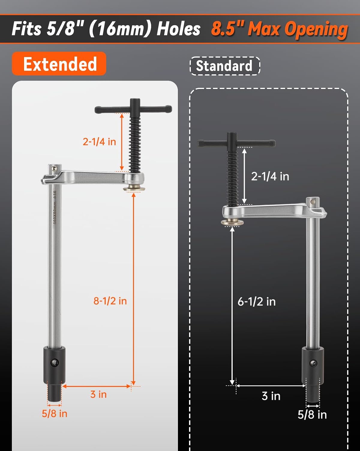 2-Pack Welding Table Clamps - 8.5" Opening Capacity for 5/8" (16mm) Holes - Professional Carbon Steel Welding Fixture Clamps for Precision Metalworking & Fabrication