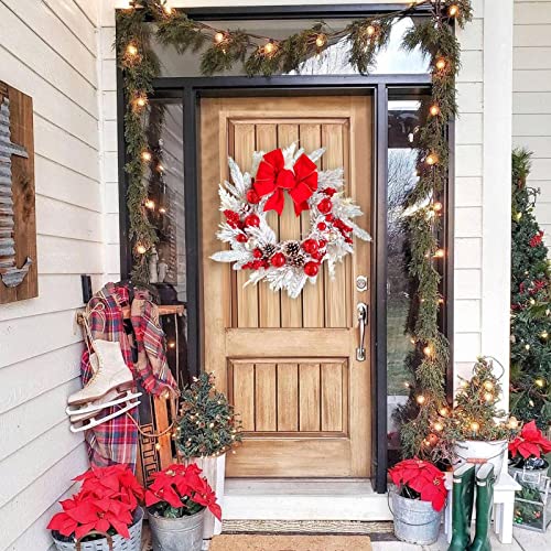 Christmas Wreaths Decorations for Front Door Cordless Red and White Holiday Trim Wall Hanging Christmas Garland Christmas Door Wreath Outdoor Indoor Xmas Home Decor for Christmas Tree - Thumbnail 6
