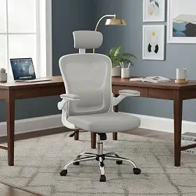 Cadeira De Escritório Ergonômica Giratória Presidente Malha Respirável Design Ergonômico G100 Boston Cinza Com Estofado Mesh Com Ajuste Lombar Luvinco