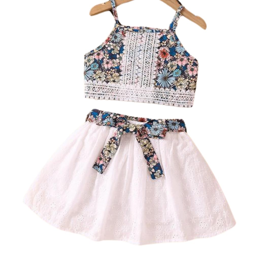 MENSBIT Baby Girl Skirt Outfits Floral Print Strappy Vest Top and Lace Belted Skirt Sets - Review, Price and Buying Guide