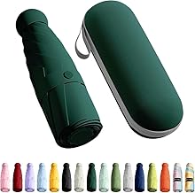 Compact Travel Umbrella, Portable Mini Travel Sun Rain Beach Golf- Elegant Slim Design Small Pocket Umbrella for Rain, UV Protection Lightweight Umbrellas for Girls and Women (Green-CP)