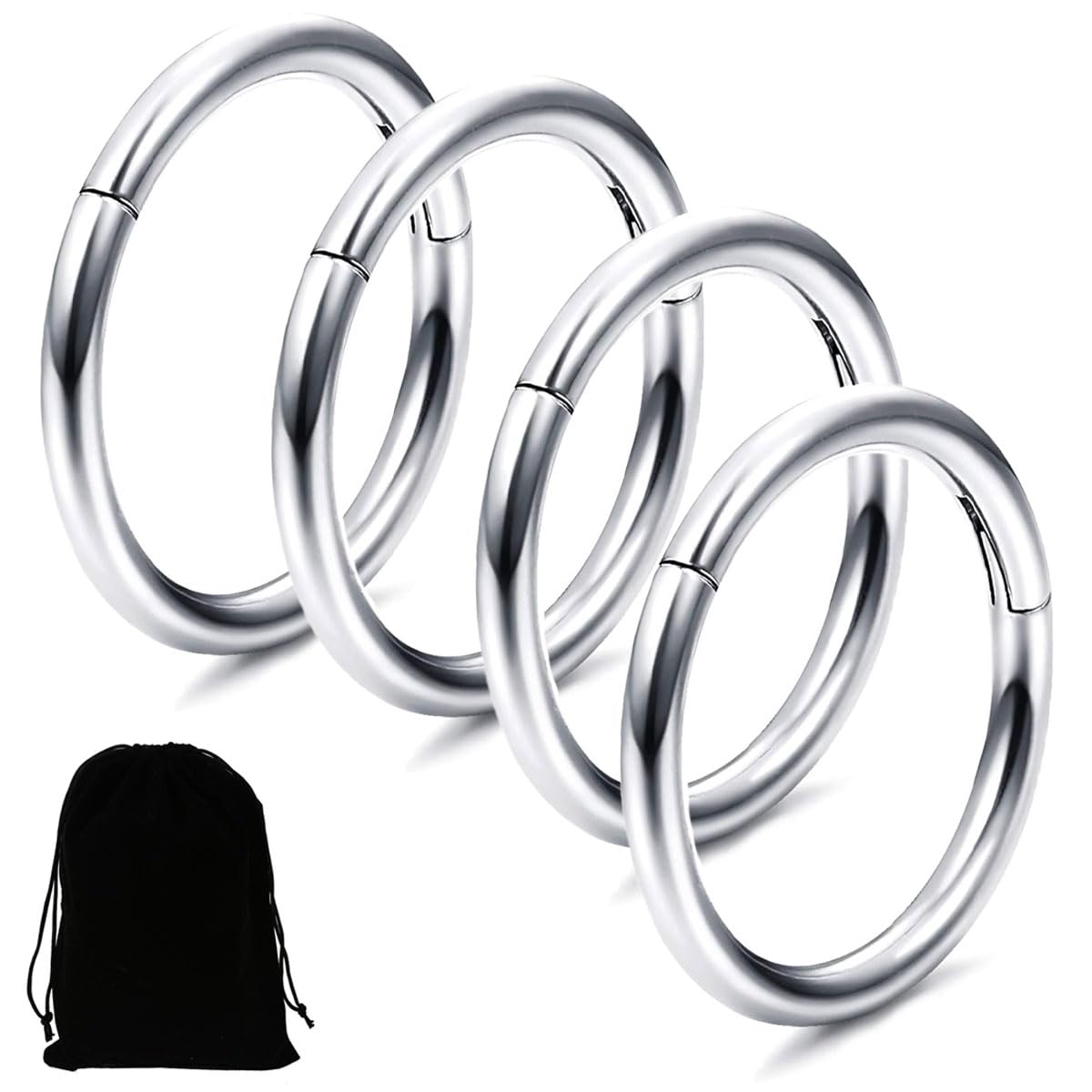 MQLSAERI 4 Piezas G23 Titanio Clicker Anillo Aro Helix Piercing Joyería Cartílago Oreja Daith Rook Concha Tragus Bisagras Hombres Mujeres Pendientes Labio Piercing Nariz Piercing 1,2 mm 6-12 mm 16G
