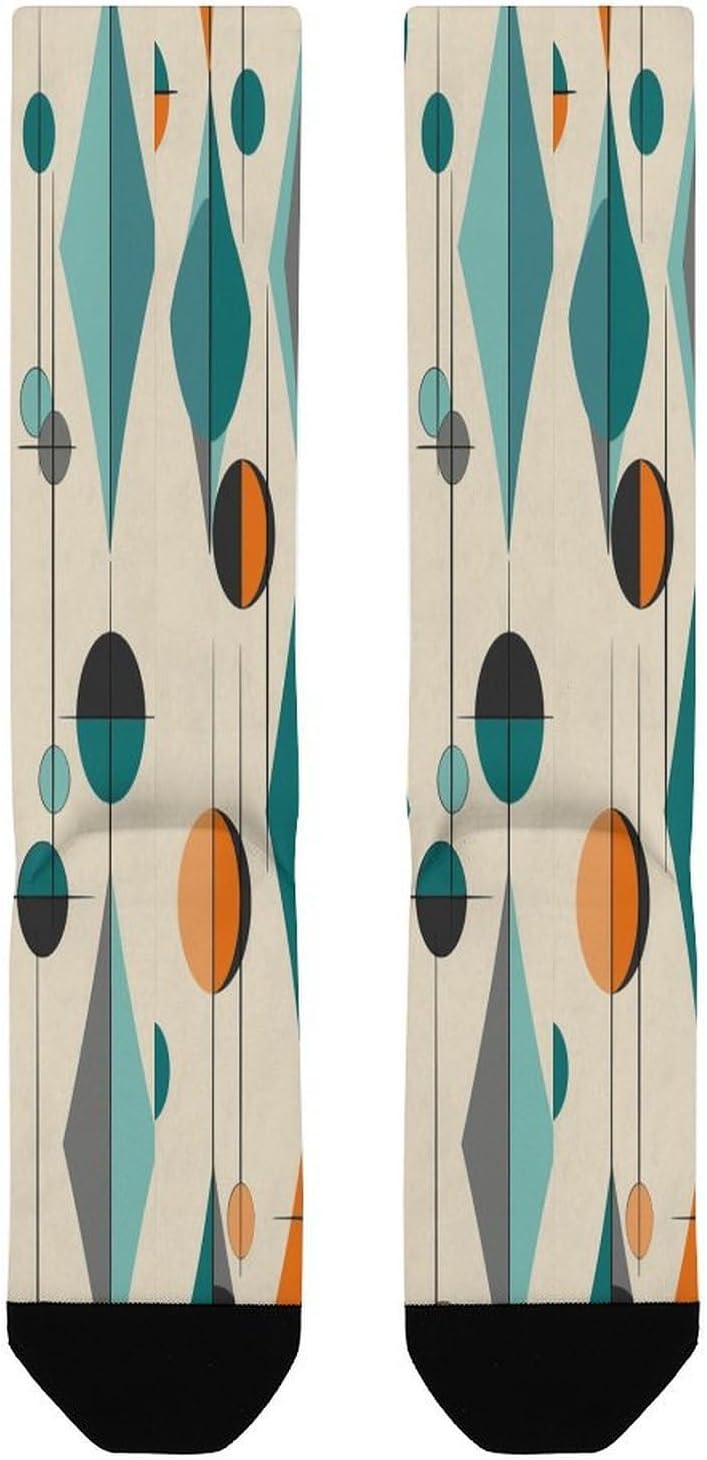 Mid Century Geometric Compression Sock Circulation Support Socks Lightweight Knee High Tube Sock Over-The-Calf Sock for Adult