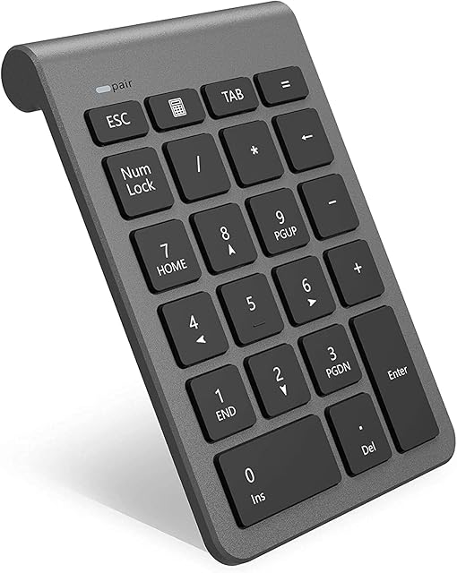 Bluetooth Number Pad, Rytaki Portable Wireless Bluetooth 22-Key Numeric Keypad Keyboard Extensions for Financial Accounting Data Entry for Laptop, Desktop, PC, Notebook