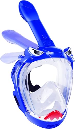 Full Face Snorkel Mask for Kids with 180 Panoramic View, Snorkeling Set Featuring Anti-Leak and Anti-Fog Foldable Dry Top Design for Safe Underwater