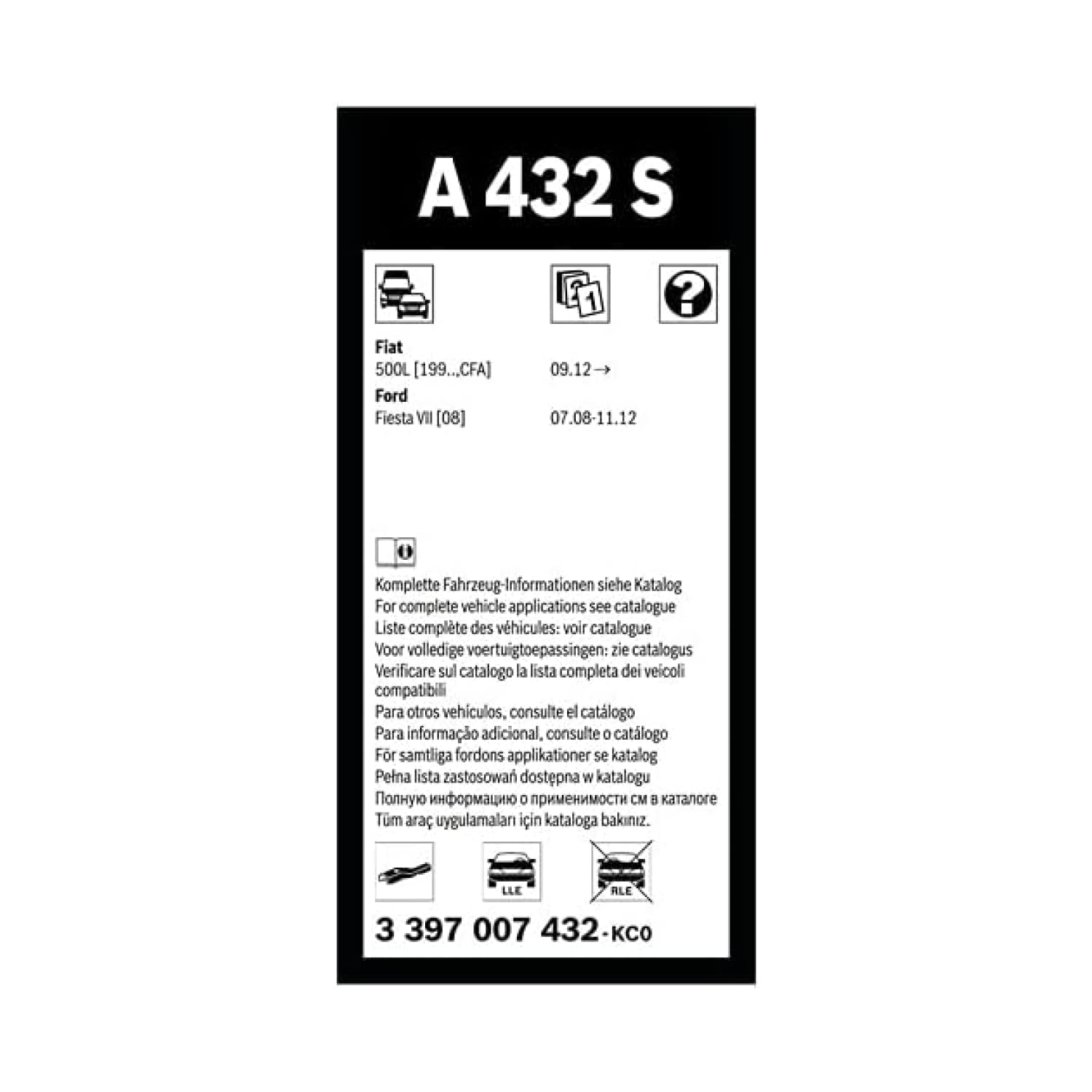 Tergicristalli Bosch Aerotwin A432S, Lunghezza 650mm/380mm, 1 set per parabrezza anteriore