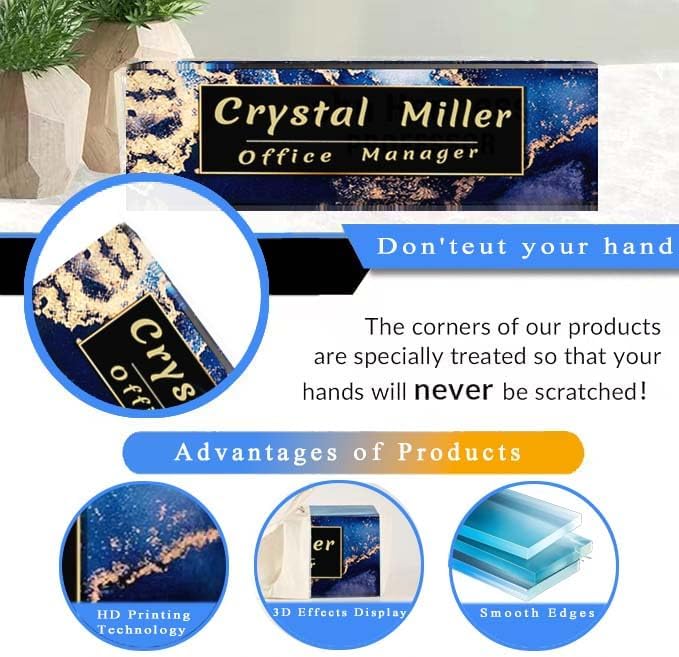 Miniatura 5 de Placa de nombre personalizada para escritorio de oficina, placas personalizadas para escritorios sobre cristal acrílico, placa de nombre decorativa,