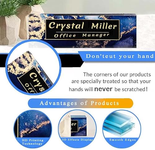 MXZLBY Office Desk Name Plate Personalized, Custom Plates for Desks on Acrylic Glass, Decor Nameplate, Accessories, Personalized Gift Boss Coworkers (Black Marble),(731)