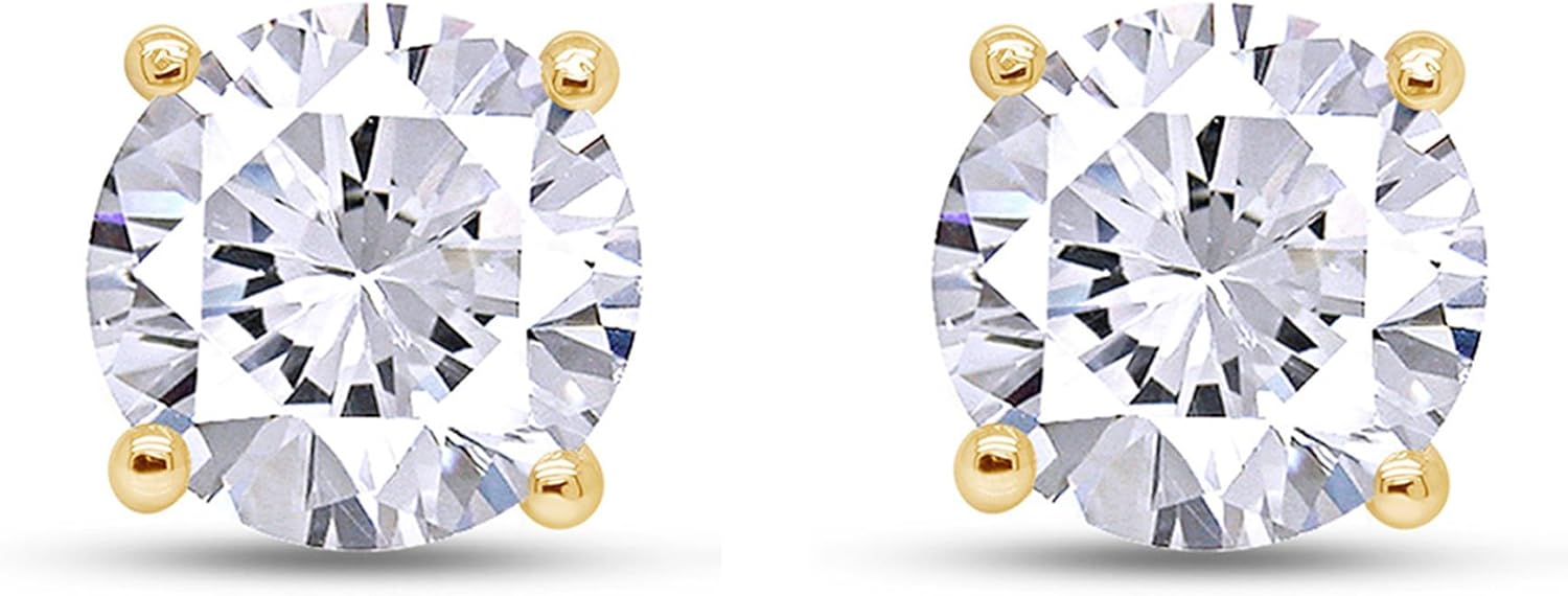 CERTIFIED 1 to 10 Carat LAB GROWN Solitaire Diamond Stud Earrings Round Cut 4 Prong Screw Back in 14k Solid Gold (F-G Color, VS1-VS2 Eye Clean Clarity)