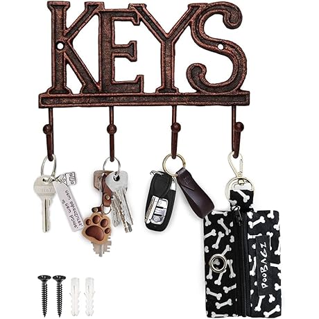 Farmhouse Chic Wall-Mounted Key Holder - Vintage Decor with 4 Key Hooks
