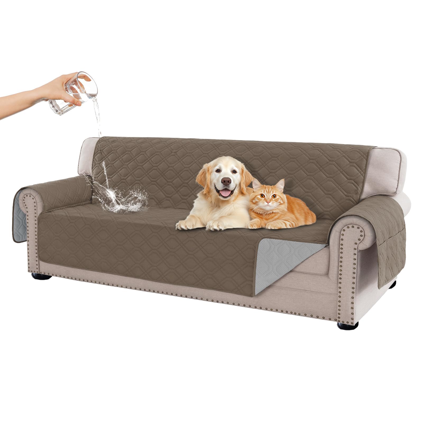 H.VERSAILTEX 100% Waterproof Sofa Covers 4 Seater Triple Non-Slip Couch Cover Sofa 4 Seater Pet Friendly Couch Covers Furniture Protector for Pets, Dogs, Cats, Kids (X Large 78", Taupe)