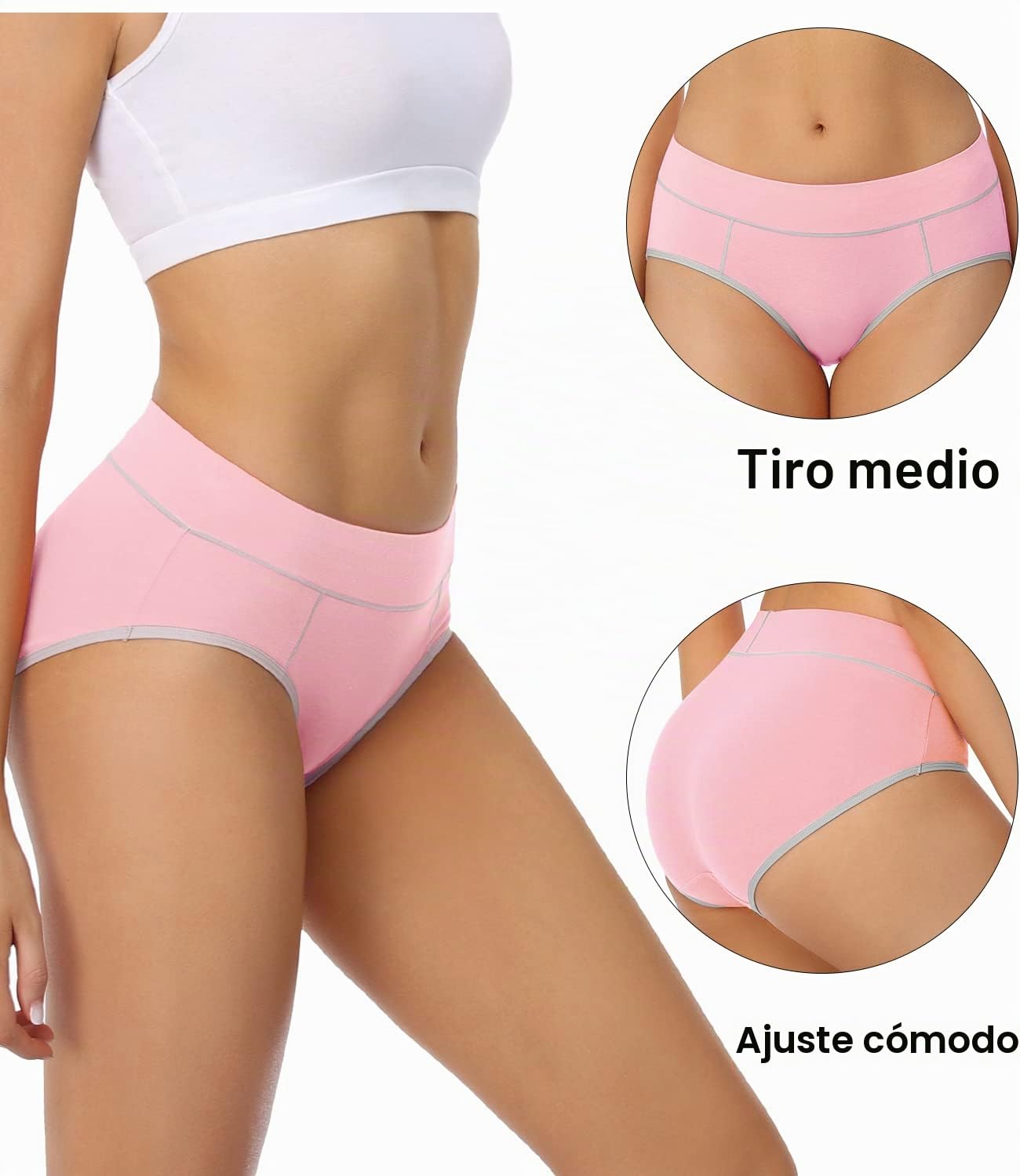 wirarpa Bragas Mujer Cintura Midi Algodón Braguitas 5 Pack