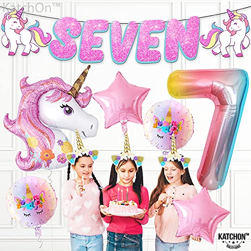 Katchon, 7Th Unicorn Party Decorations - Glitter Seven Banner, Number 7 Balloon 40 Inch | Giant Unicorn Balloons, 43 Inch | Unicorn Birthday Decorations For Girls 7 Years Old | 7Th Birthday Girl #TOP2