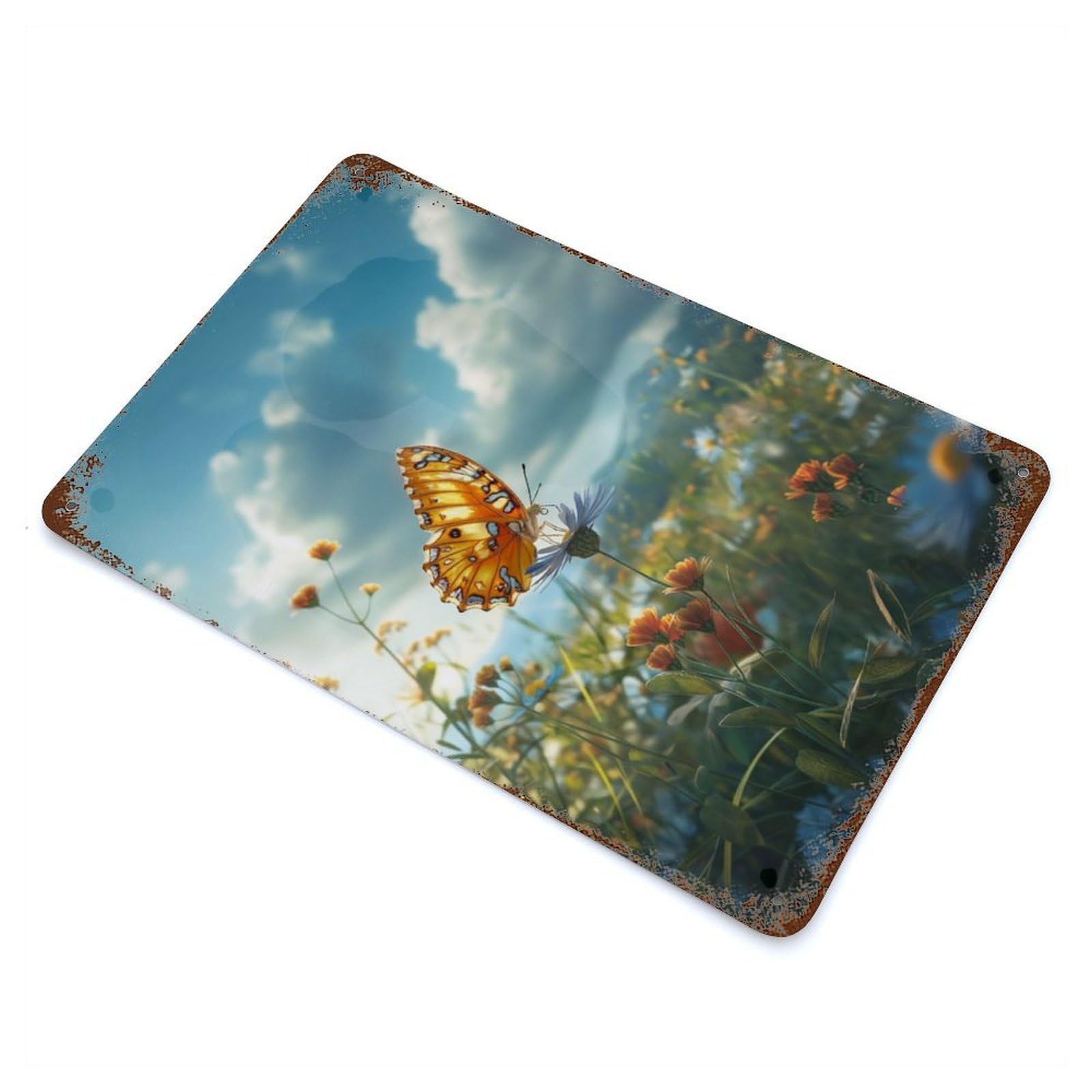 Butterflys Meadow Rest Rust Effect Tin Sign 11.8"x7.9", Novelty Wall Decor for Garage, Pub Or Kitchen