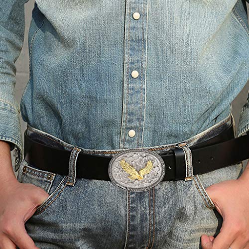 Fityle Cintos De Cinta De Couro De Estilo Retro Flying Eagle \u0026 Arabesque Buckle Belt - Preto