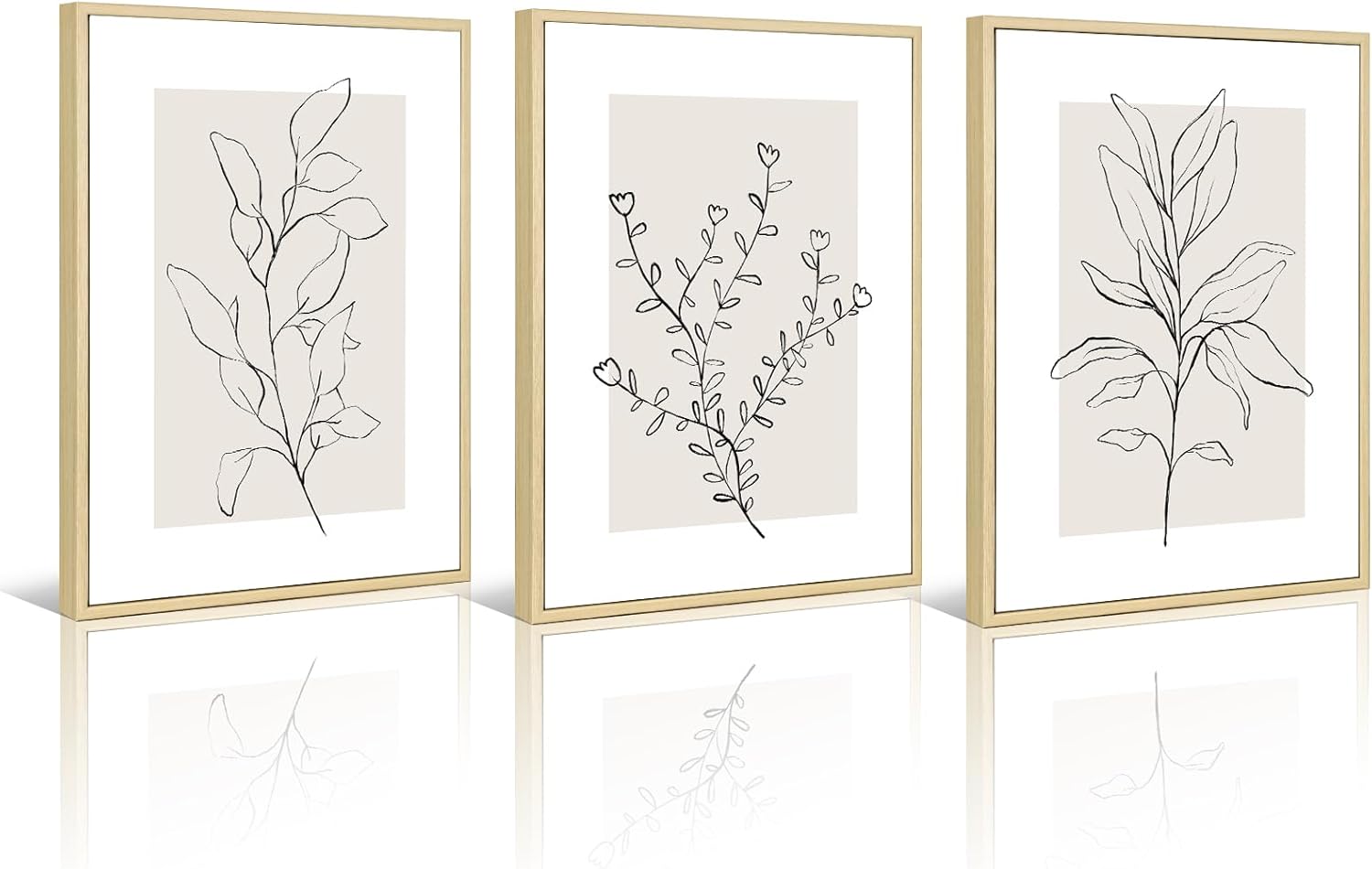 Neutral Botanical Prints Wall Art Decor Plant Minimalist Canvas Pictures Vintage Beige Wall Art Modern Farmhouse Line Poster Boho Abstract Painting Artwork for Bedroom 16x24 Inch Framed Set of 3