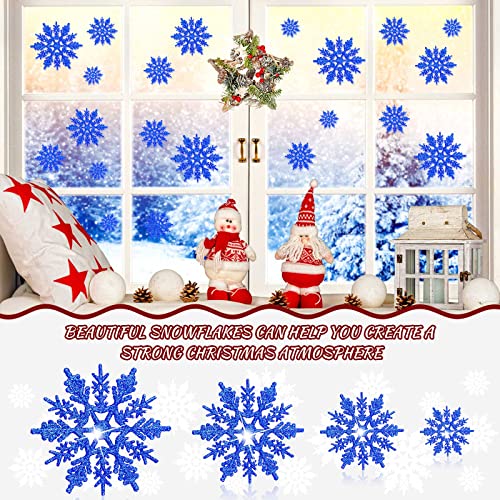 36 Pieces Plastic Christmas Glitter Snowflake Ornaments Snowflake Christmas Tree Decorations With 36 Pieces Ropes For Christmas Tree Wedding (Blue,1.96 Inch, 2.95 Inch, 3.94 Inch, 4.92 Inch) #TOP3
