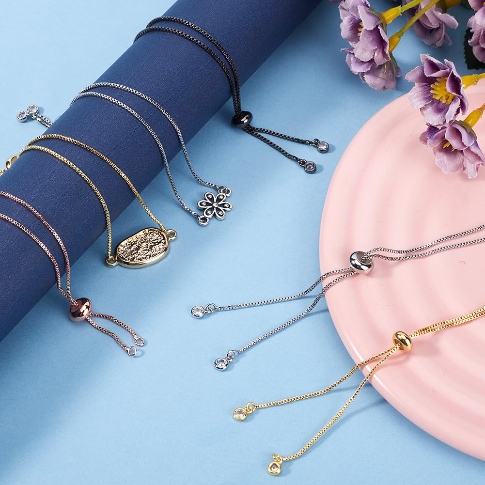 SOFPLATE 1 Box 32Pcs 4 Colors Adjustable Slider Chain Slider Chain Bracelets Brass Extender Chains with Rhinestone Ball Ends Slider Beads Findings for jewellery Making Chains Supplies DIY Women - Image 4