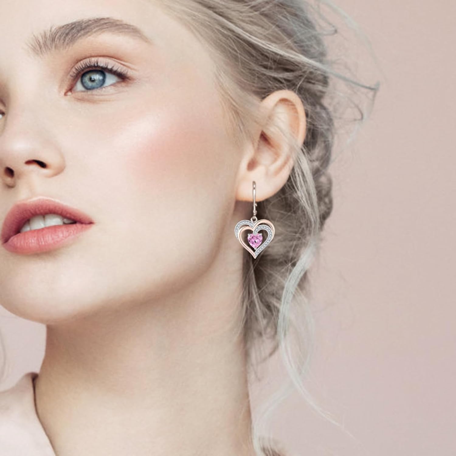 Heart Leverback Earrings for Womens, 925 Sterling Silver Dangle Drop Heart Cut Birthstone Jewelry for Women