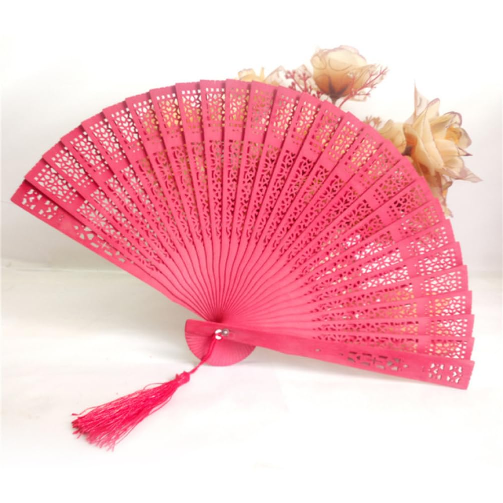 METTEOR Folding Fan 20cm Vintage Hollow Fan Wedding Hand Fragrant Party Carved Folding Wooden Fan Antiquity Folding Fan Decoration Tea Pot