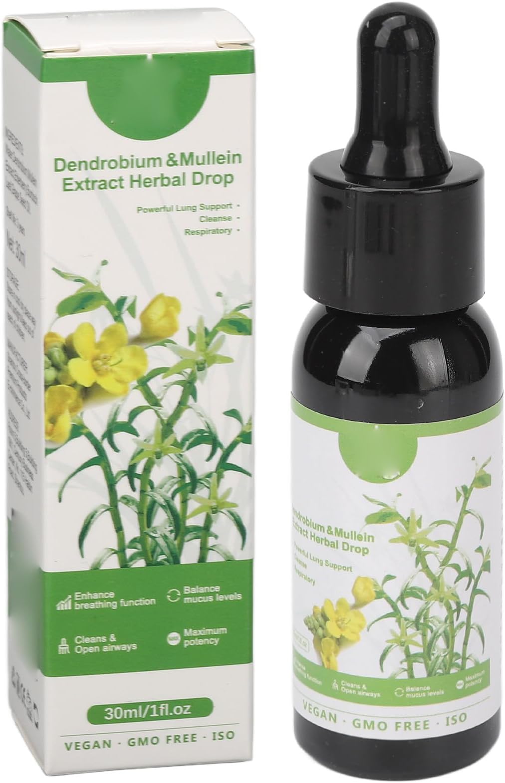 HoroperHerbal Care Essences, Dendrobium Mullein Herbal Extract Drops Clear Breath Mucus Lung Support Serum for Health Care 30ml