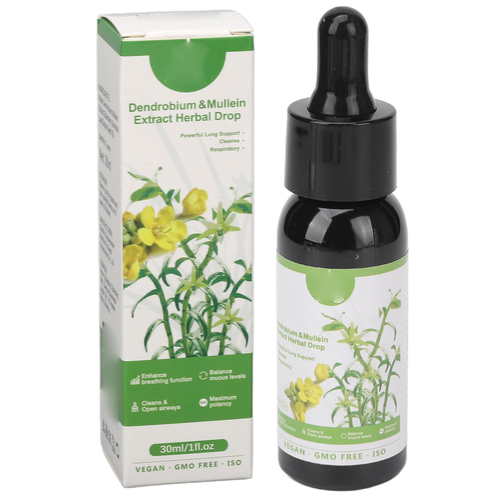 HoroperHerbal Care Essences, Dendrobium Mullein Herbal Extract Drops Clear Breath Mucus Lung Support Serum for Health Care 30ml