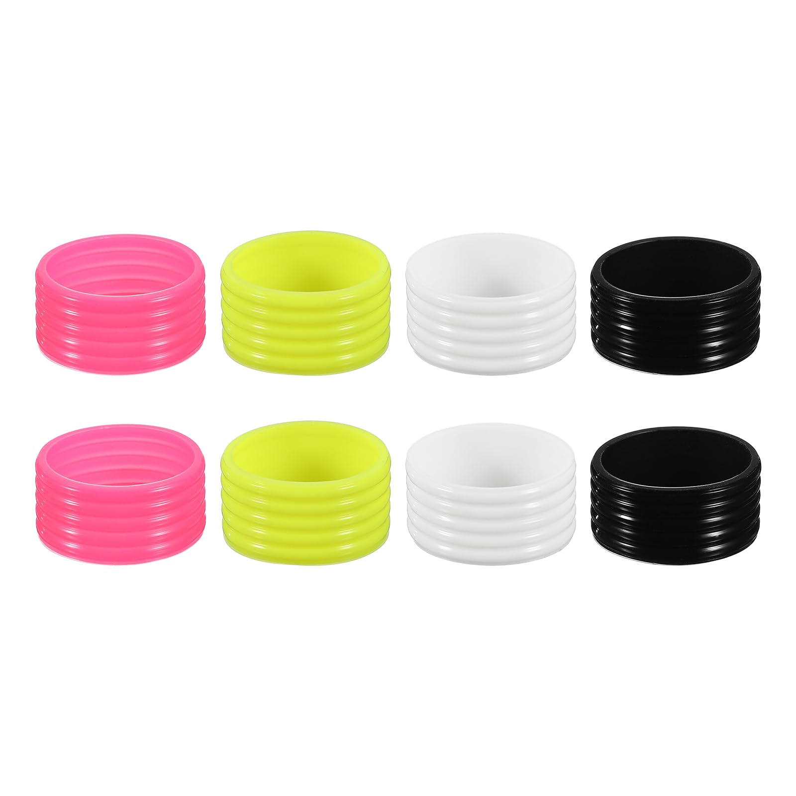 YELARXI Silicone Racquet Grip Band Ring, Anti-Slip Racquet Rubber Rings, Absorbent Overgrip 8 Pcs & Black/White/Yellow/Fuchsia -Fitting for (Badminton/Pickleball/Tennis Rackets)