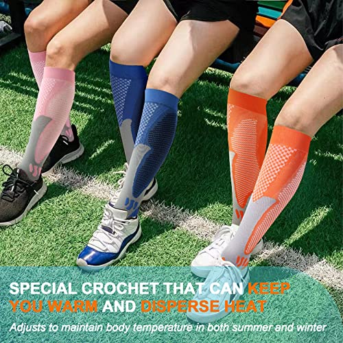 Orange Compression Socks for Women Men Circulation Knee High 3 Pairs for Nurses, Running, Travel, Athletic3