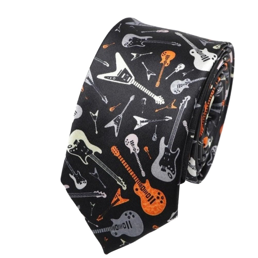 Men's Skinny Funny Neckties Novelty Musical Notes Printed Necktie Formal Party Business Neckties (D)