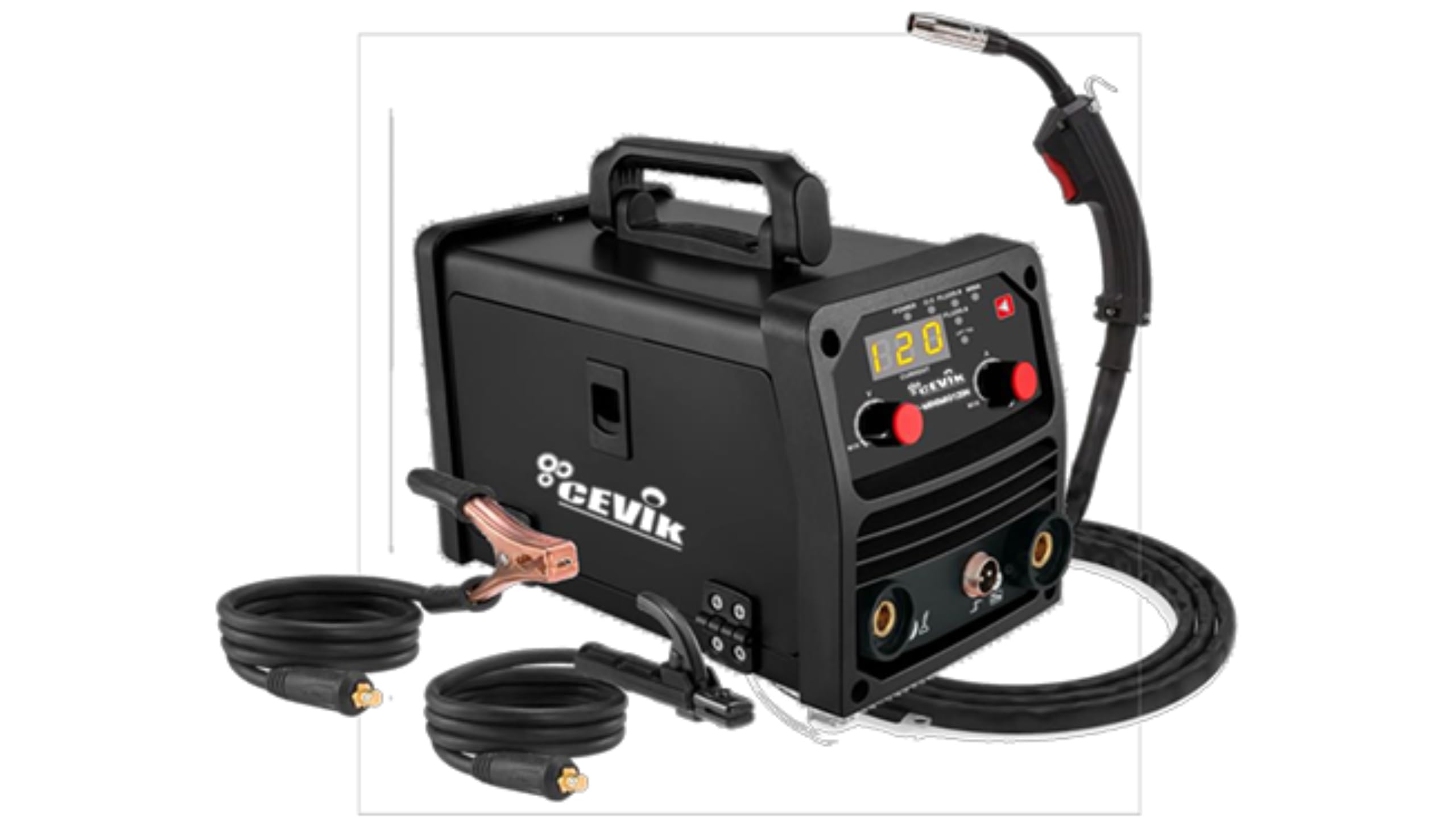 CEVIK PRO CE-MINIMIG120N - Soldador Inverter FLUX/MIG/TIG/MMA - 120A 40% - 230V - Hilo hasta 0.9mm - LED - Incluye Antorcha MIG fija, pinza masa, bobina hilo FLUX