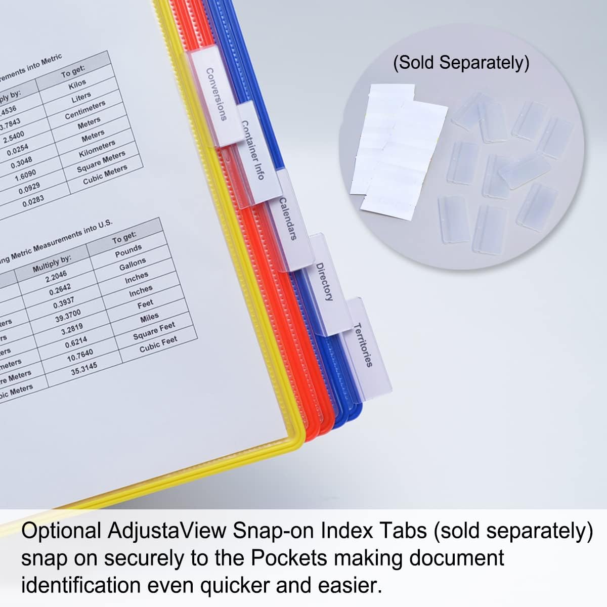 Ultimate Office AdjustaView Easy-Load Replacement Pockets - Fits Ultimate Office AdjustaView Organizers Only, (Set of 5 Colored)
