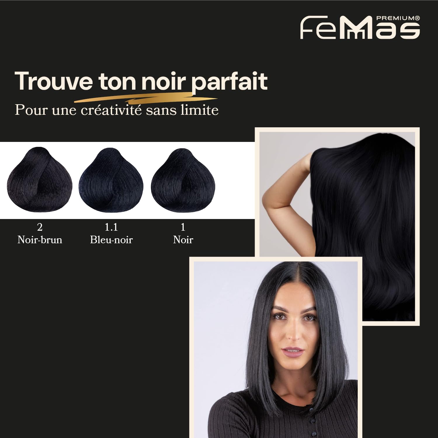 FemMas teinture pour cheveux Noir 1 3x I Crème colorante à l'huile d'argan, kératine et céramides I Coloration permanente ou teinture pour des résultats éclatants et durables I 100 ml