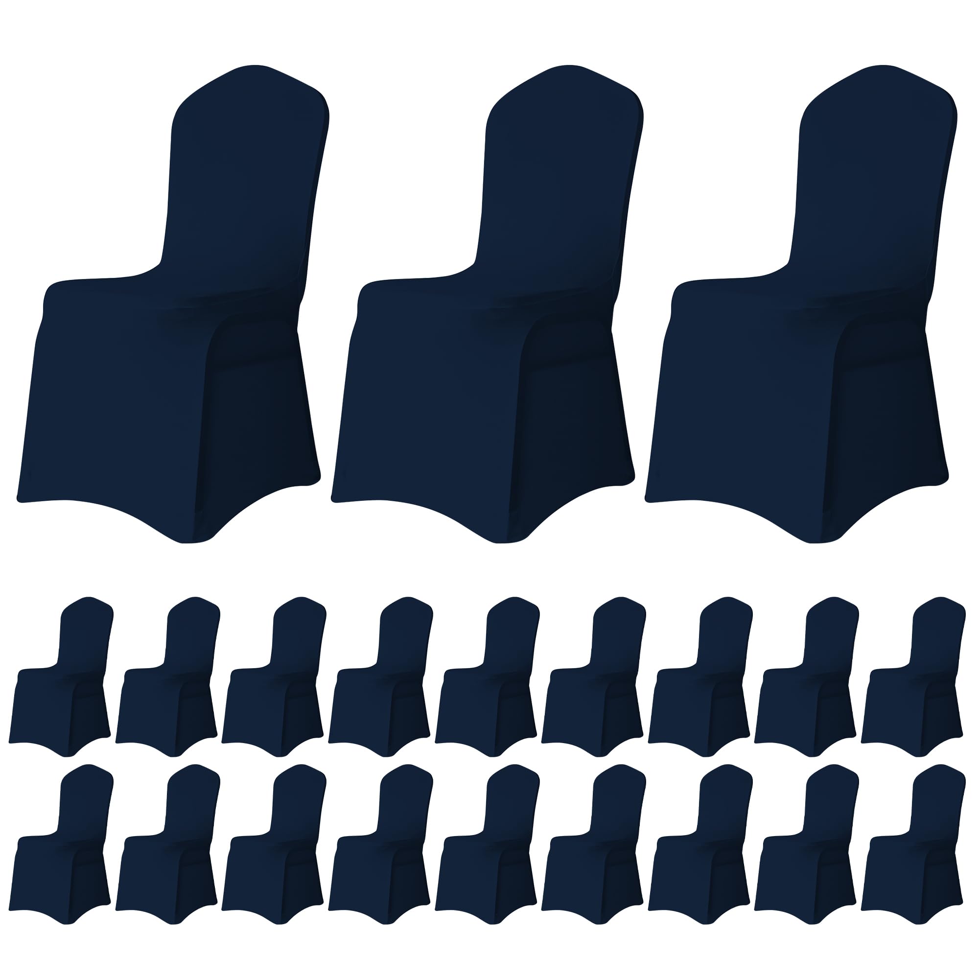 Trimming Shop Chair Cover Spandex Polyester Stretch Fabric Front Flat Dining Slipcovers Washable & Removable Wedding Chair Covers for Banquets Ceremony & Hotel Dinner (Navy, Pack of 50)