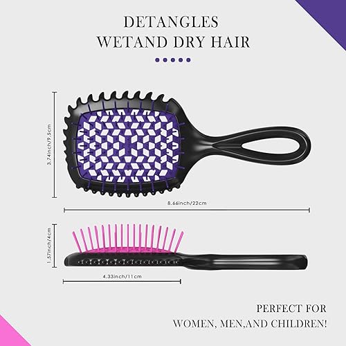 Miniatura 4 de Cepillo desenredante  Paquete de 2 cepillos ventilados para cabello húmedo y seco  Cepillo desenredante fácil y sin dolor que reduce los nudos y la