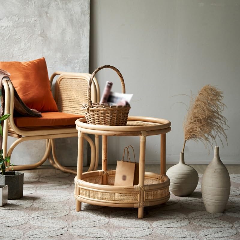 eexbz Sofa Rattan Wooden Sofa Side Table Living Room Modern Coffee Table Home Round Table Sofas for Living Room