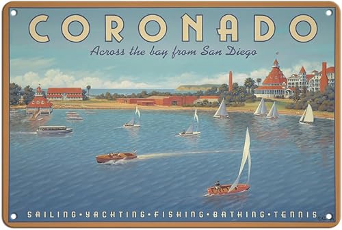 Kerne Erickson - Cartel de viaje vintage de Kerne Erickson en la isla de Coronado - A través de la bahía desde San Diego - Cartel de metal vintage